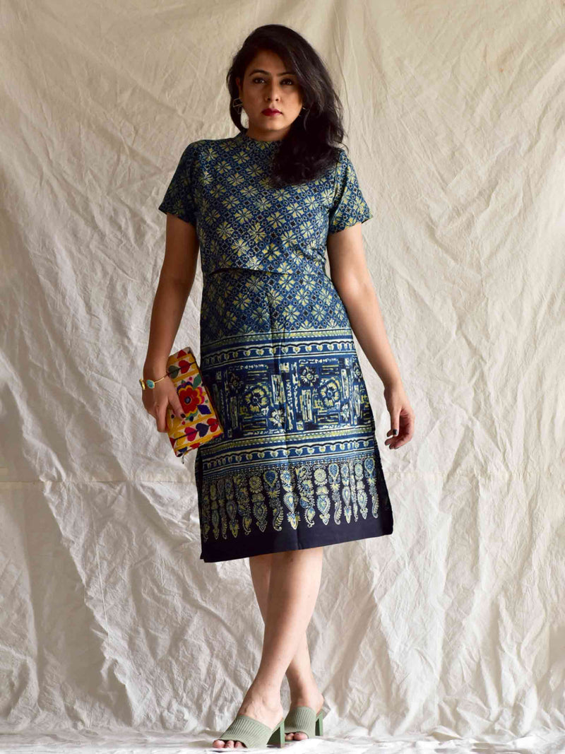 Ocean -  Ajrakh hand block printed skirt set