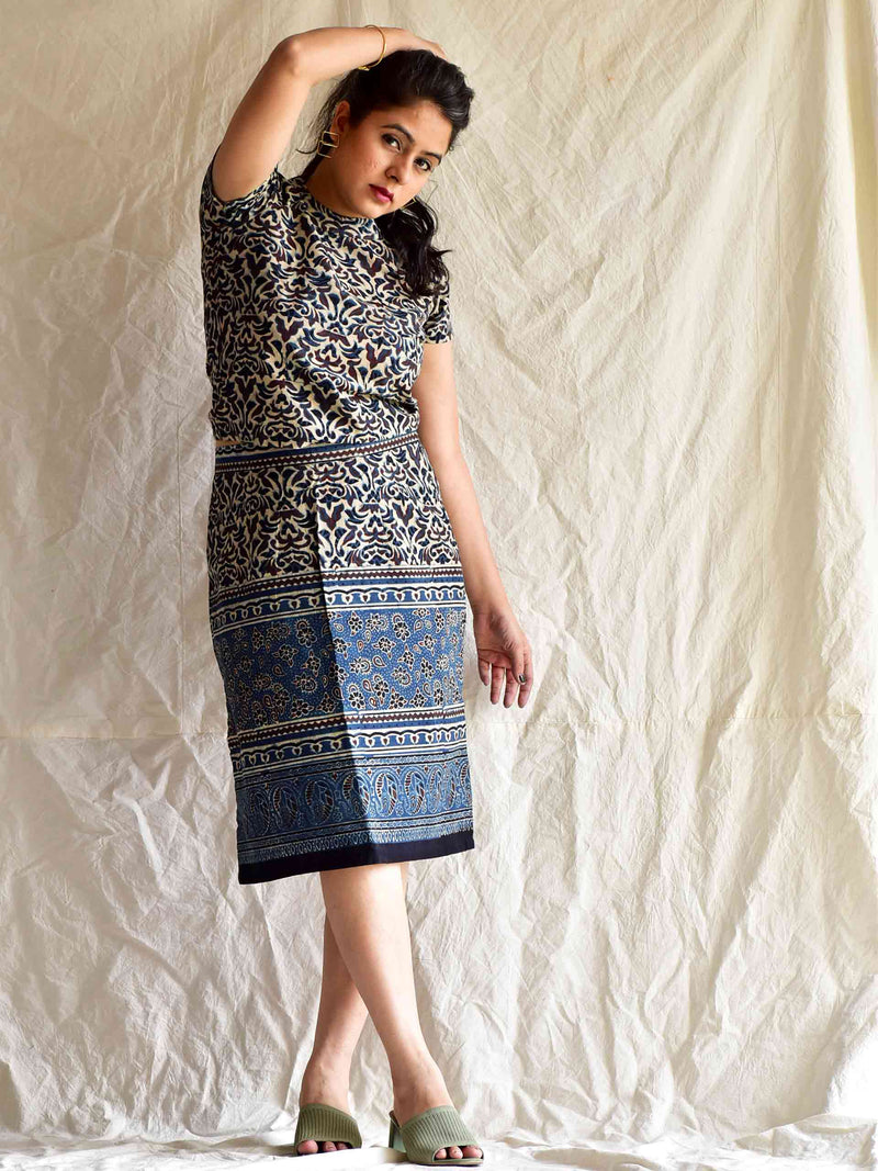 River -  Ajrakh hand block printed skirt set