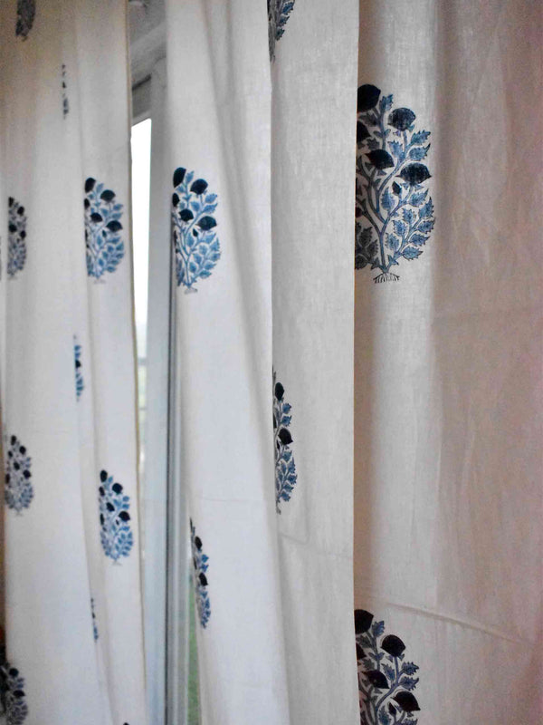 Blue Flower - Hand block printed curtain (7 ft)