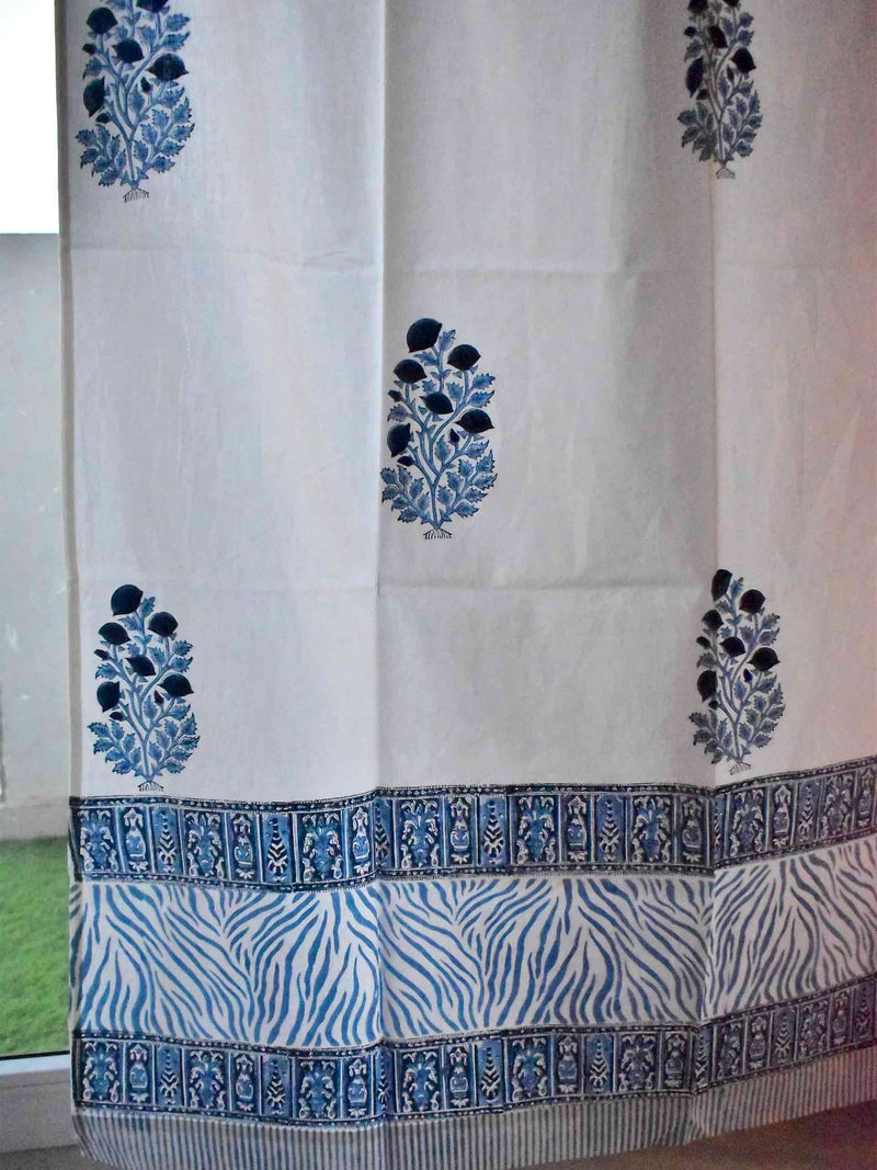 Blue Flower - Hand block printed curtain (7 ft)