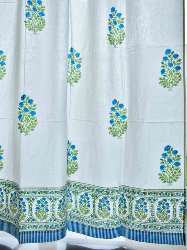 Green Plant - Hand block printed curtain (7 ft)
