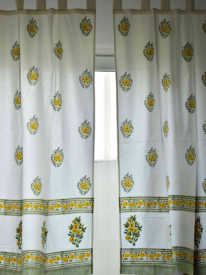 Yellow Flower Plant - Hand block printed curtain (5 ft)