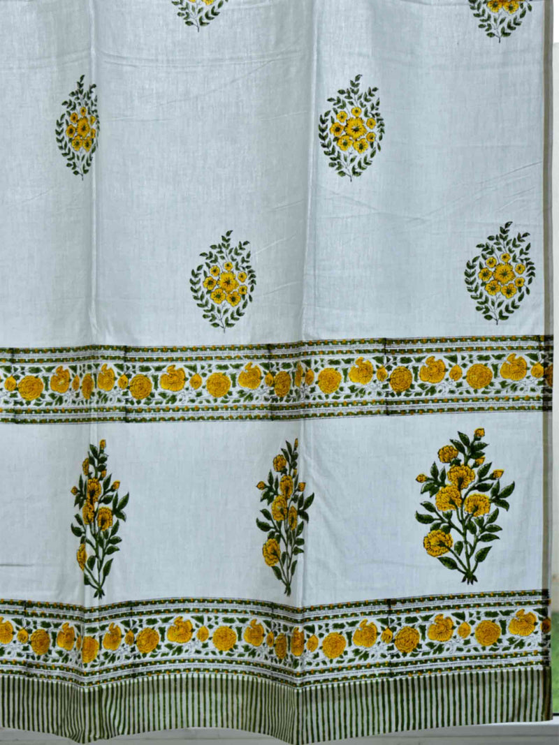 Yellow Flower Plant - Hand block printed curtain (5 ft)