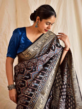 Neer - Ajrakh Dola Silk zari border Saree