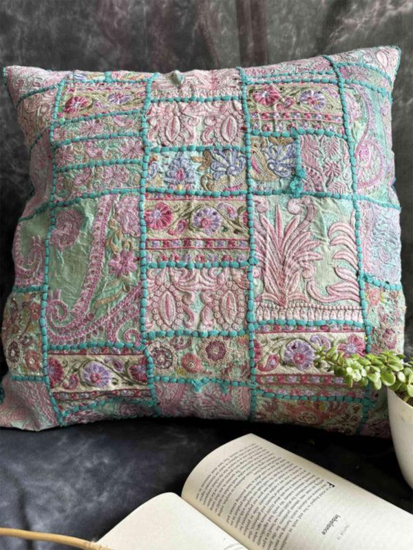 pastel sky - embroidered patchwork cushion cover 24 X 24