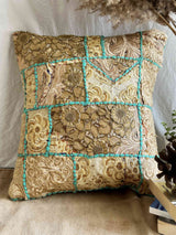 Molten gold ash - embroidered patchwork cushion cover 16X16