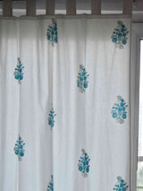 Blue Flower - Hand block printed curtain (7 ft)