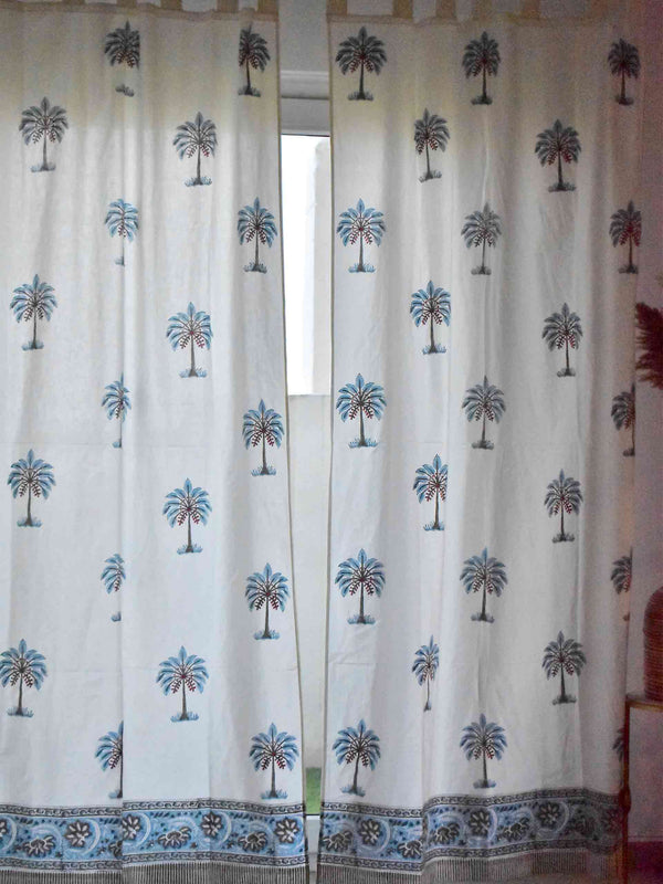 Coconut Tree - Hand block printed curtain (7 ft)