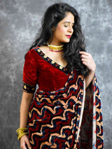 Ajrakh Silk Velvet Saree