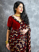 Ajrakh Silk Velvet Saree