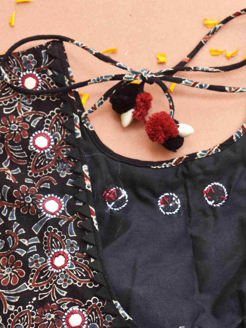 Ajrakh kutch mirror work black designer blouse