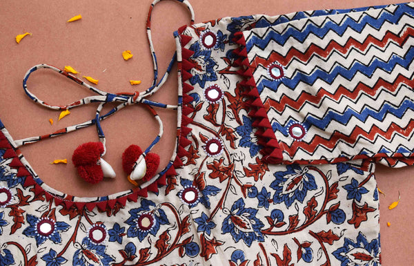 White Ajrakh kutch mirror work blouse