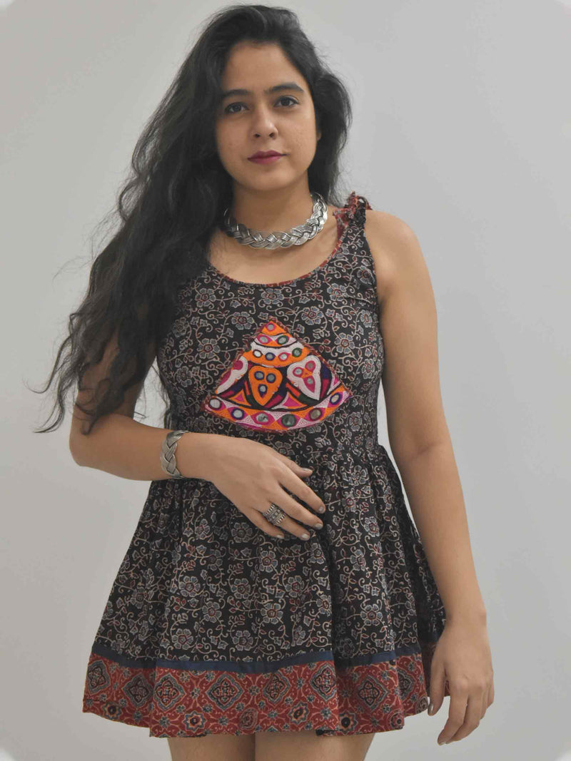 Ajrakh kutch mirror work short top