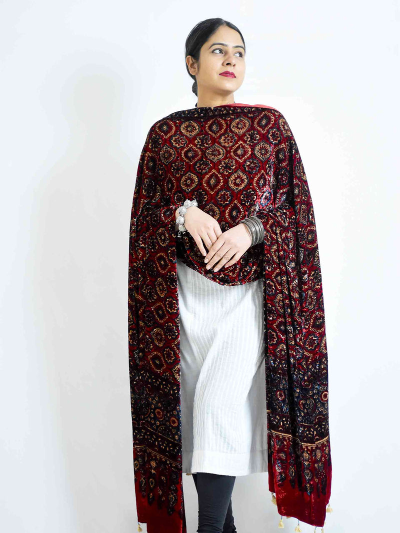 Buy Ajrakh Silk Velvet Dupatta Online
