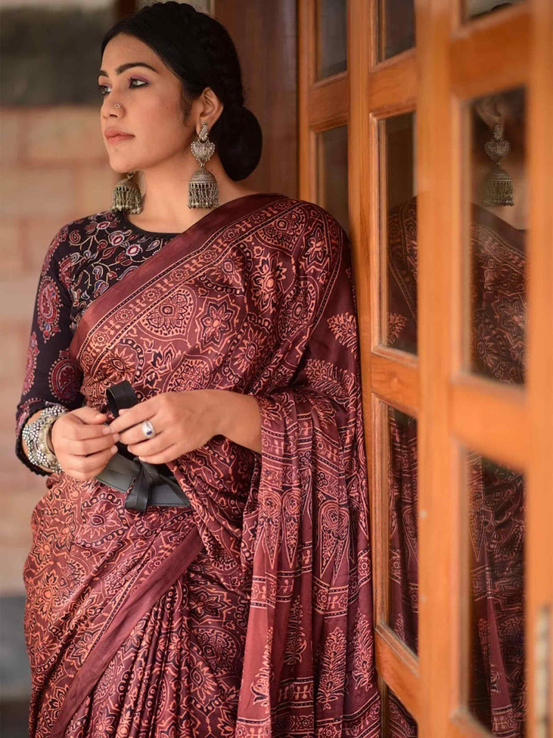 Ajrakh modal silk designer saree