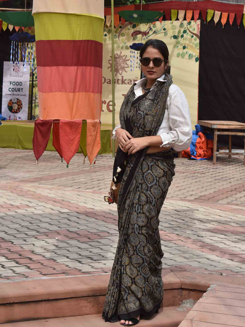 Ajrakh Mul mul cotton saree