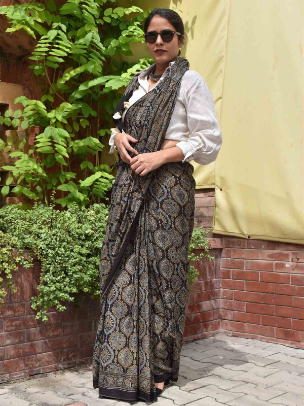 Ajrakh Mul mul cotton saree