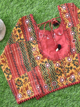  Ajrakh handblock printed Kutch mirror work blouse