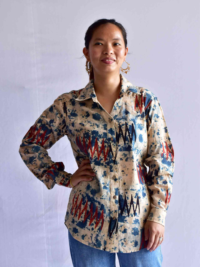 Parakeet - Ajrakh printed and tie and dyed Cotton Shirt