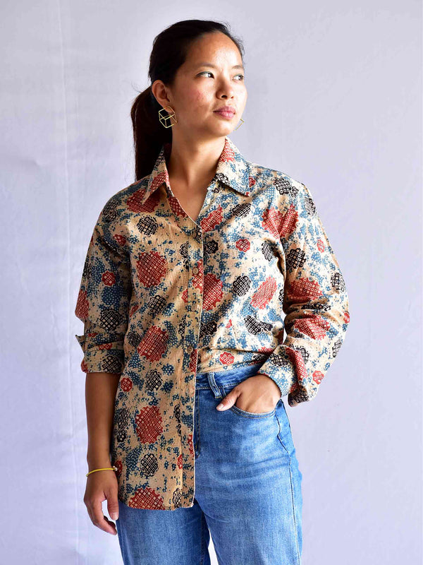 Blue bird - Ajrakh printed Cotton Shirt