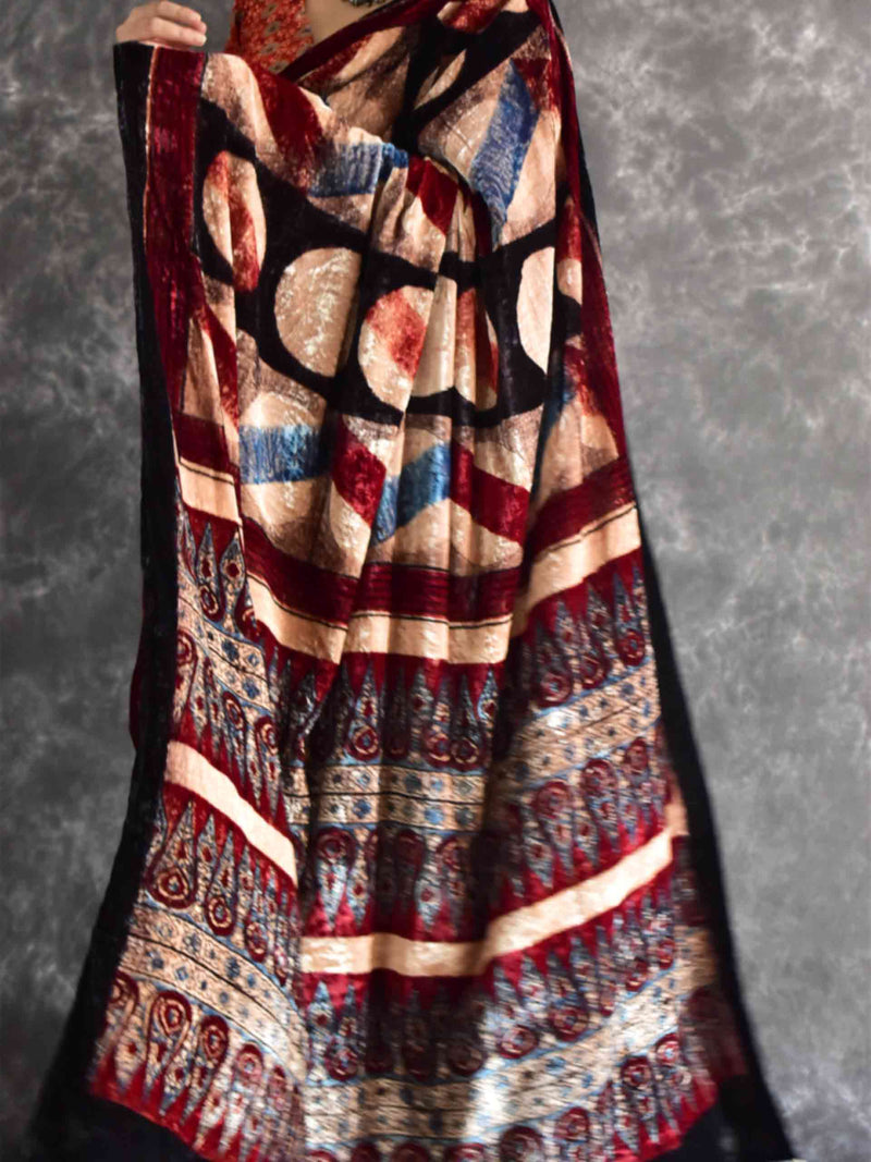 Reshmeen - Ajrakh Velvet Saree