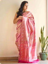 Pink Banarasi Handwoven Silk Saree