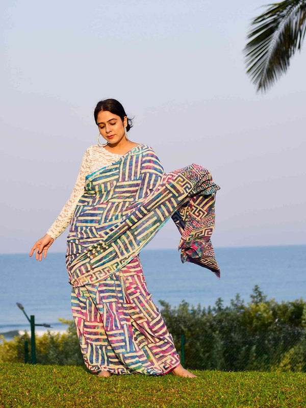 Bhaang - Hand block printed Mul cotton Saree
