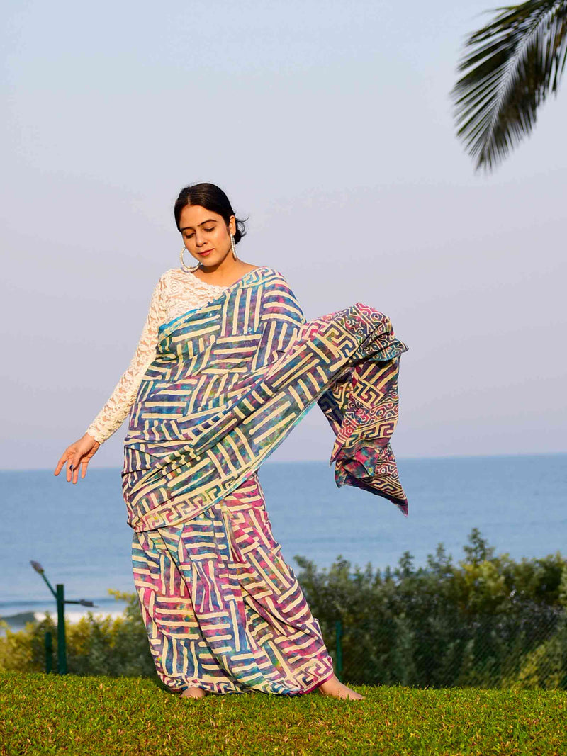 Bhaang - Hand block printed Mul cotton Saree
