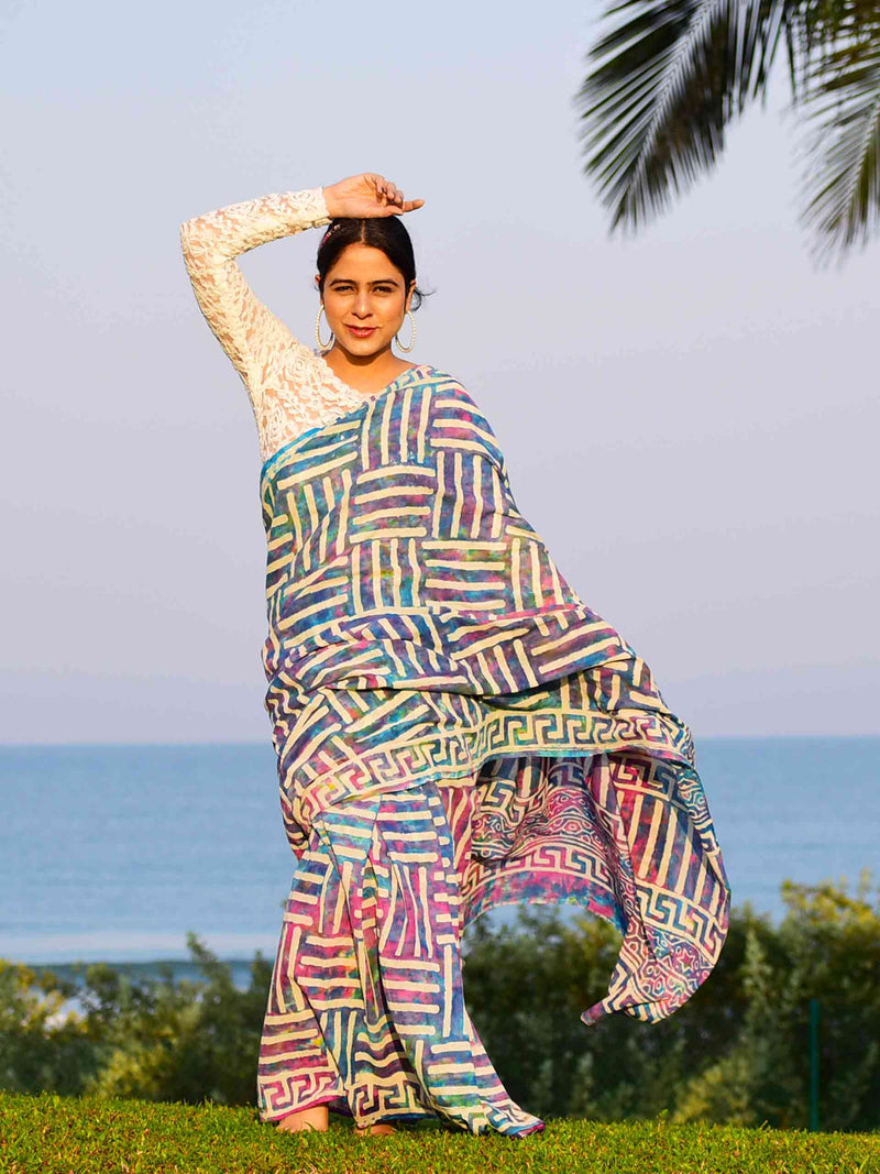 Bhaang - Hand block printed Mul cotton Saree