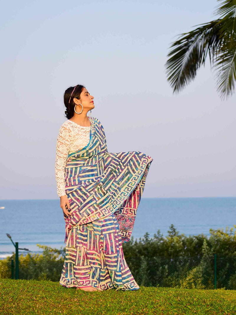 Bhaang - Hand block printed Mul cotton Saree