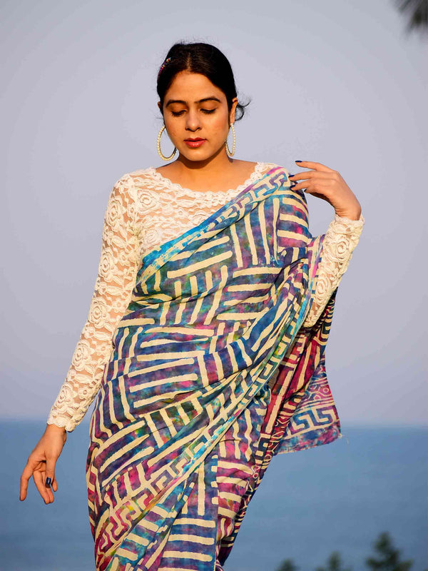 Bhaang - Hand block printed Mul cotton Saree