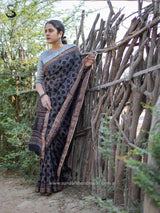 Ajrakh Linen Silk Zari Saree