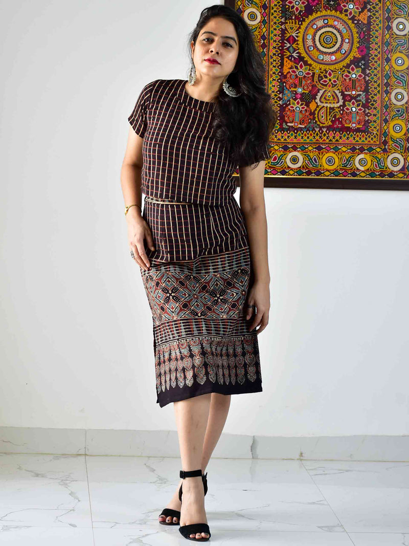 Lanes -  Ajrakh hand block printed skirt set