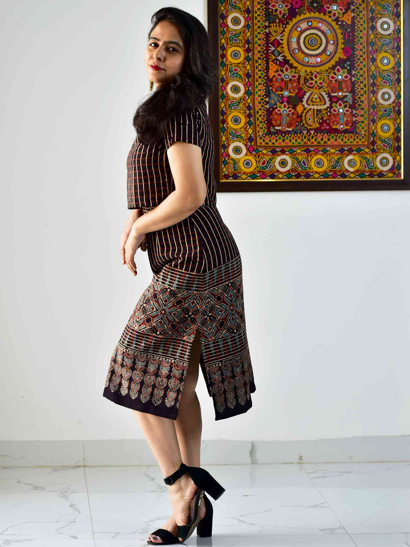 Lanes -  Ajrakh hand block printed skirt set