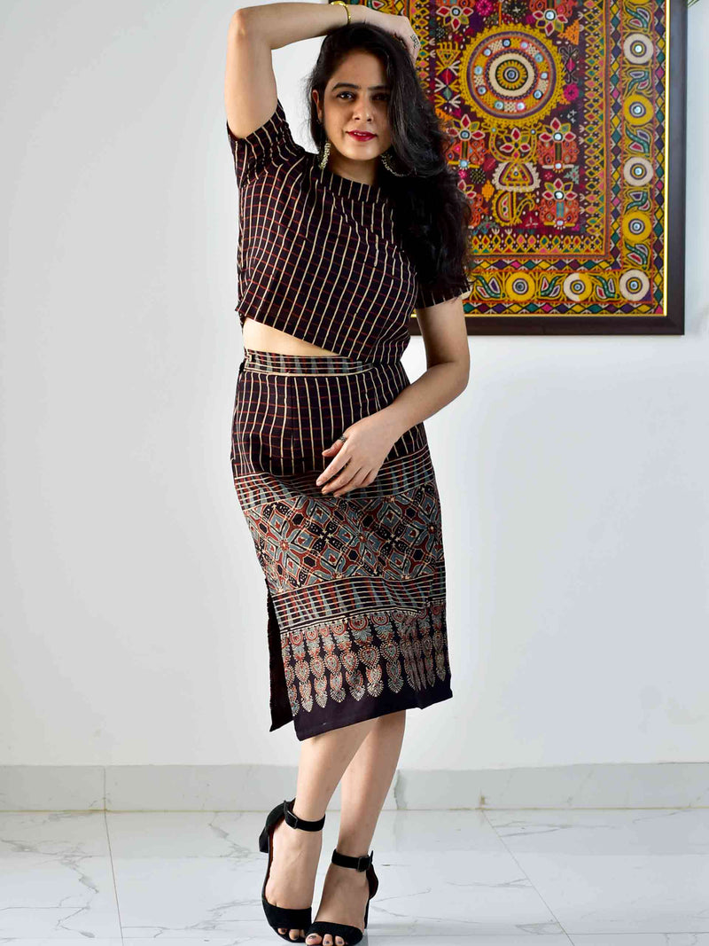 Lanes -  Ajrakh hand block printed skirt set