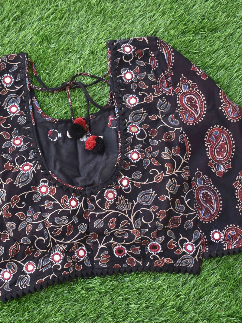 Buy Ajrakh Hand Block Printed Kutch Mirror Work Blouse Online