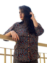 Ajrakh Cotton Shirt For Women