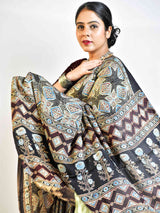 Starry night - Ajrakh hand block printed Modal Silk Saree with zari pallu