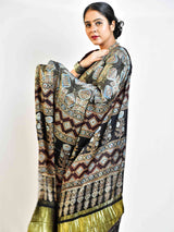 Starry night - Ajrakh hand block printed Modal Silk Saree with zari pallu
