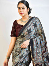 Starry night - Ajrakh hand block printed Modal Silk Saree with zari pallu
