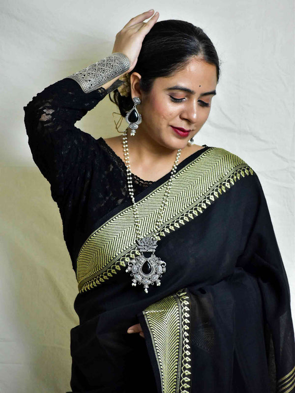 siyaahi - cotton saree with woven border