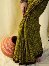 koshish -  Ajrakh hand block printed mul cotton saree