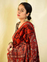 Raatein -  Ajrakh hand block printed mul cotton saree