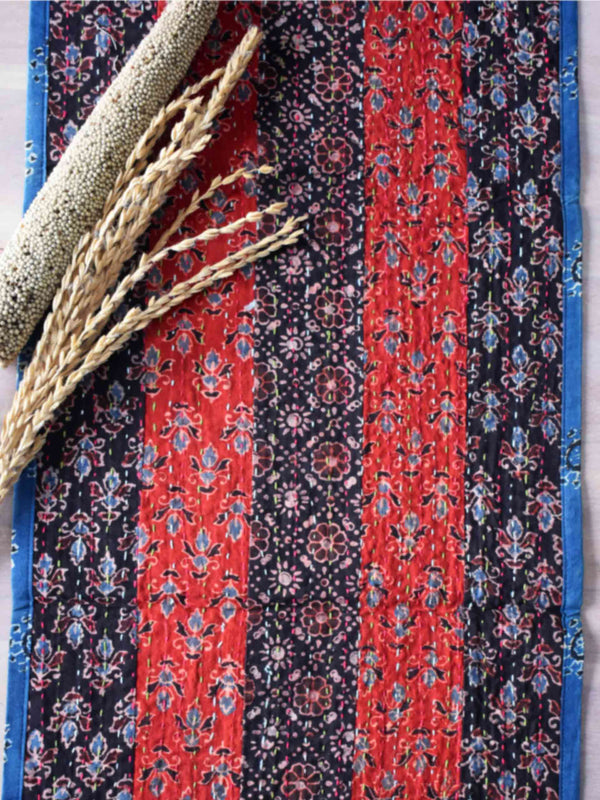 Seasons - Ajrakh patchwork embroidered Table Runner 13x74