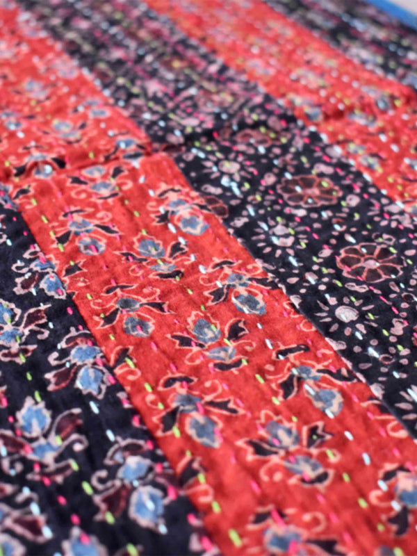 Seasons - Ajrakh patchwork embroidered Table Runner 13x74