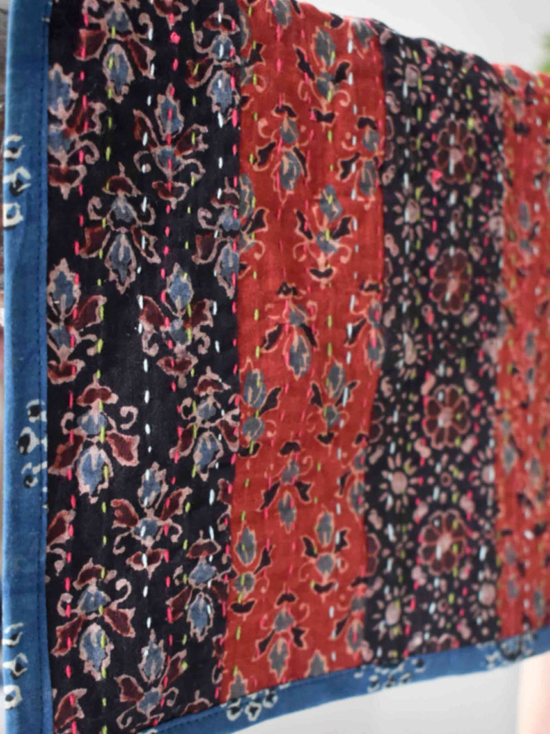 Seasons - Ajrakh patchwork embroidered Table Runner 13x74