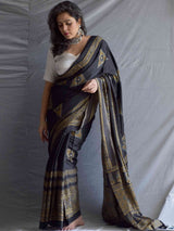 Megalodon - Ajrakh hand block printed Modal Silk Saree