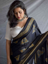 Megalodon - Ajrakh hand block printed Modal Silk Saree