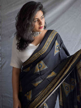 Megalodon - Ajrakh hand block printed Modal Silk Saree