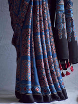 Murtle - Ajrakh hand block printed Modal Silk Saree